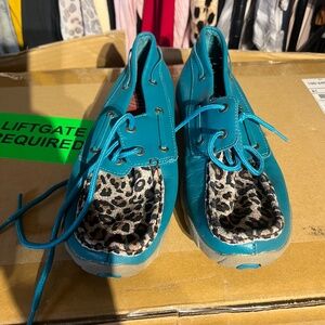 TWISTED X Women's Size 9 M Driving Moccasin Shoes Turquoise Leopard